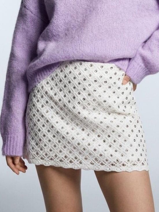 Zara Dresses & Skirts - Zara White Embellished Crochet Mini Skirt - Size Small